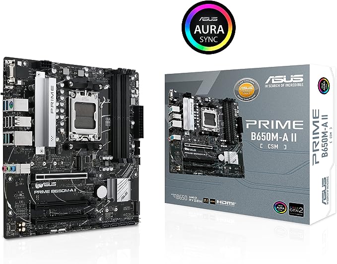 ASUS PRIME B650M-A II-CSM Micro-ATX commercial motherboard,DDR5 6400+(OC),PCIe 5.0 M.2 support,Realtek 2.5Gb LAN,DisplayPort,VGA,HDMI®, USB 3.2 Gen 2 ports,front USB 3.2 Gen 1 Type-C®, BIOS FlashBack™ ASUS PRIME B650M-A II-CSM Micro-ATX commercial motherboard,DDR5 6400+(OC),PCIe 5.0 M.2 support,Realtek 2.5Gb LAN,DisplayPort,VGA,HDMI®, USB 3.2 Gen 2 ports,front USB 3.2 Gen 1 Type-C®, BIOS FlashBack™